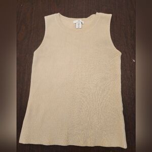 Halston Beige Ribbed Sleeveless Top